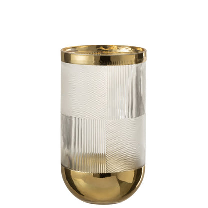 J-Line vaas Cylinder Motief Glas/Goud L